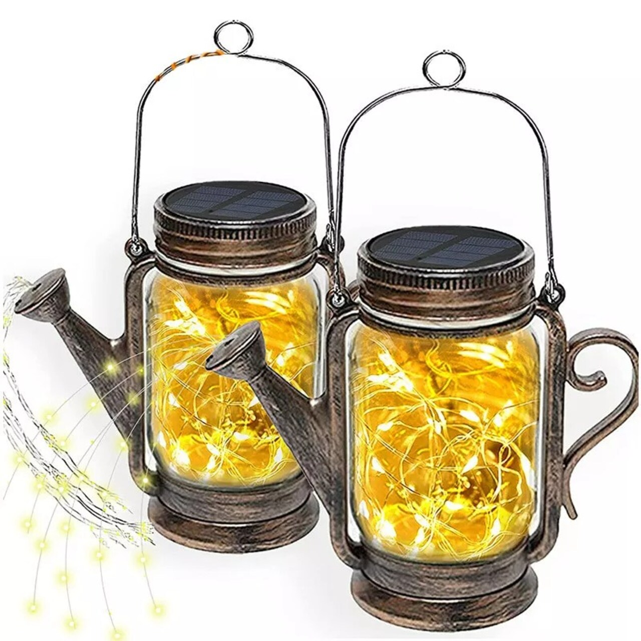 2PCS Solar Watering Can 50LED Light Garden Waterproof Kettle Yard Art Lamp Decor